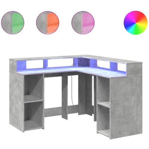 Maison Chic Pisalna miza - pisarni&amp;scaron;ka miza - Računalni&amp;scaron;ka miza z LED lučkami betonsko siva 130x130x91 cm inž. les, (21785422) Slike