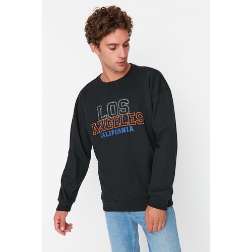 Trendyol Black Men's Oversize Fit Crew Neck Printed Sweatshirt Slike