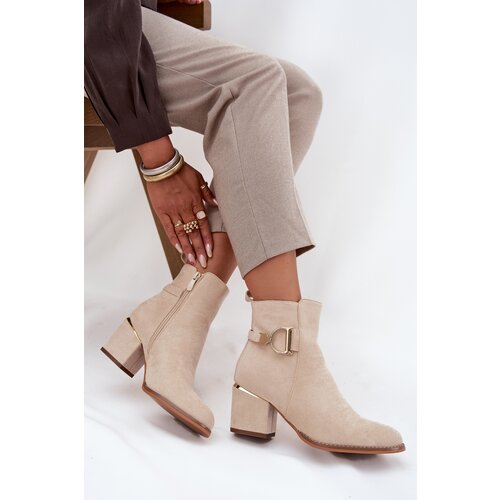 Boto Insulated women's ankle boots with heel with gold elements light beige Ambrine Cijene