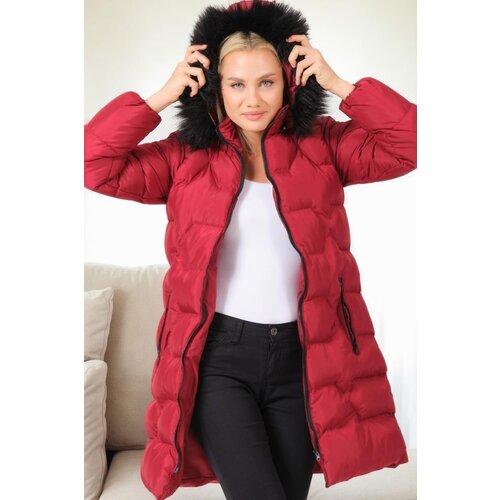 Dewberry Z6760 WOMEN'S COAT-PLAIN BURGUNDY Slike