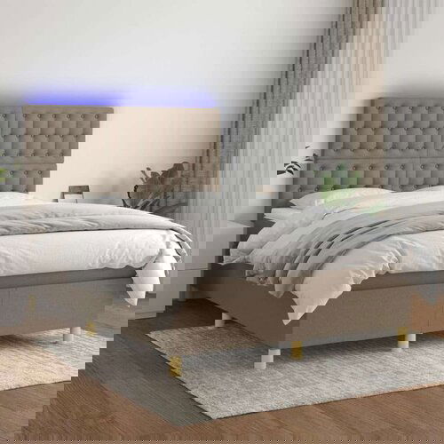  Box spring postelja z vzmetnico LED taupe 140x190 cm blago, (20900747) Slike
