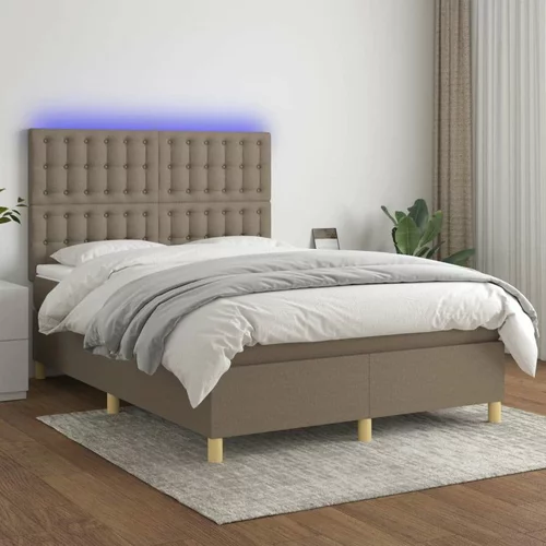  Box spring postelja z vzmetnico LED taupe 140x190 cm blago, (20900747)