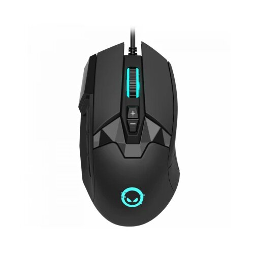 Lorgar stricter 579, gaming mouse, 9 programmable buttons, pixart PMW3336 sensor, dpi up to 12 000, 50 million clicks buttons lifespan, 2 switches, built-in display, 1.8m usb soft silicone cable, matt uv coating with glossy parts and rgb lights with 4 led flowing modes, size: 131*72*41mm, 0.127kg, black Cene