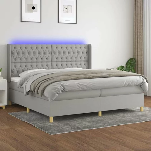  Box spring postelja z vzmetnico LED sv. siva 200x200 cm blago, (20725810)