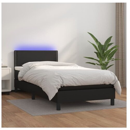  Box spring postelja z vzmetnico LED črna 90x200 cm umetno usnje Cene
