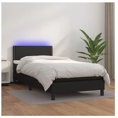  Box spring postelja z vzmetnico LED črna 90x200 cm umetno usnje