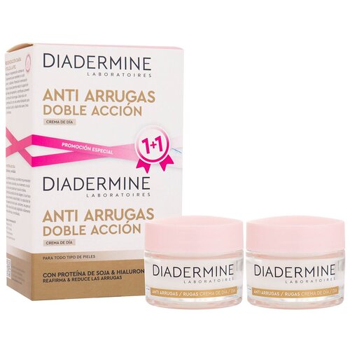 Diadermine Anti-Wrinkle Double Action Day Cream dnevna krema za lice 2x50 ml o&amp;scaron;tećena kutija za žene Slike