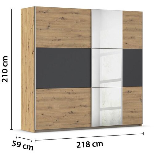 XXXL omara z drsnimi vrati foster, hrast, siva, ogledalo, 218 cm Slike