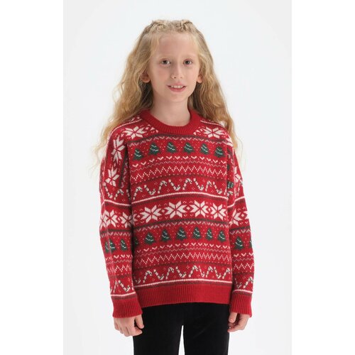 Dagi Red Jacquard Knitwear Sweater Slike