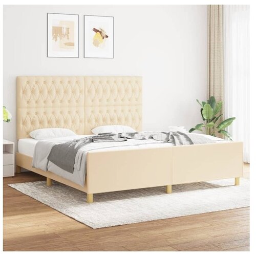  Posteljni okvir z vzglavjem krem 180x200 cm blago Cene