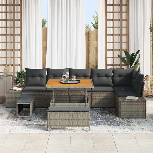  Sjedeća garnitura za vrt 9 kom. Siva poliratan 319 x 154 x 85 cm Slike