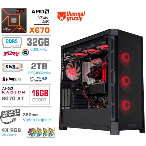 MEGA Računalnik TWR S11 R7-7800X3D/RX9070 XT/32GB-DDR5/2TB-4.0/1050W/Brez OS/črna RGB, (22097687) Slike