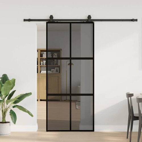 vidaXL Drsna vrata z opremo črna 90x205 cm kaljeno steklo Cene