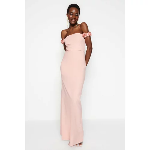 Trendyol Dried Rose Lined Evening Dress With Accessory Accessories