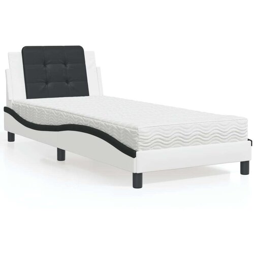  Krevet s madracem bijeli-crni 90 x 190 cm od umjetne kože Slike