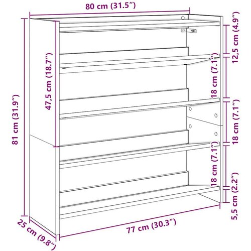 VidaXL stalak za cipele boja hrasta 80x25x81 cm konstruirano drvo Slike