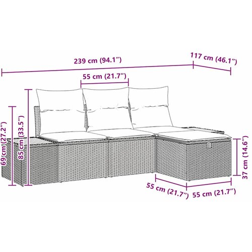  Sjedeća garnitura za vrt 4 kom. Siva poliratan 55 x 55 x 37 cm Slike