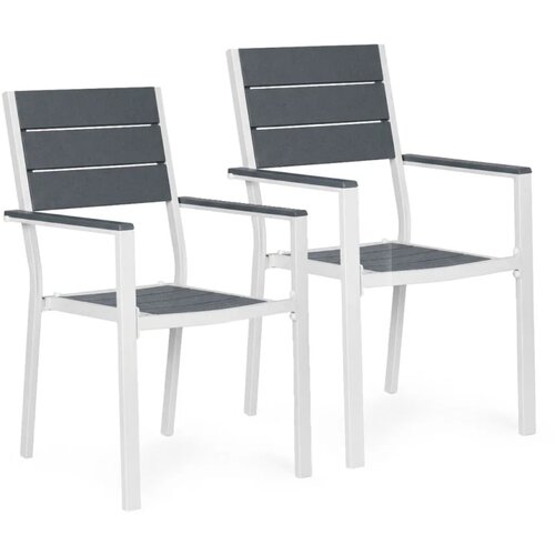 Multi Garden Set od 2 vrtne stolice za terasu ili balkon, HDPE i čelik, sivo-bijele Cijene