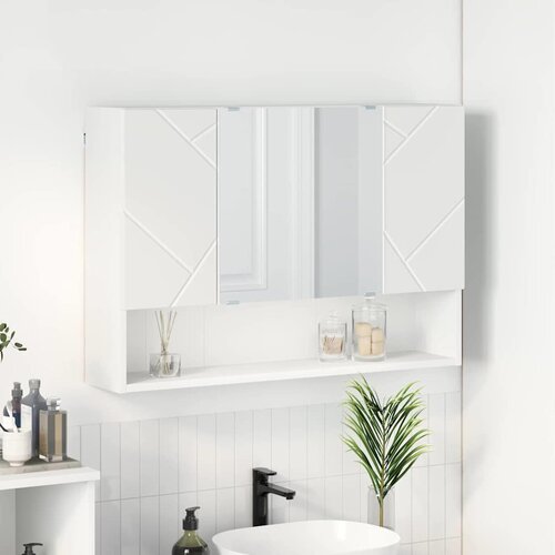 vidaXL Kopalni&scaron;ka ogledalna omara Bela 80 x 17 x 55 cm Konstruiran les Cene