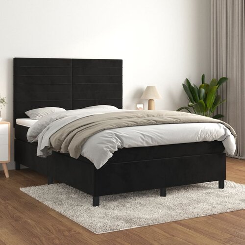 The Living Store Box spring posteljni z vzmetnico črn 140x190 cm žamet - Box Spring Postelja, (21488526) Slike