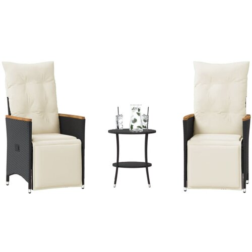 VidaXL 3-dijelni bistro set s jastucima crni od poliratana Slike