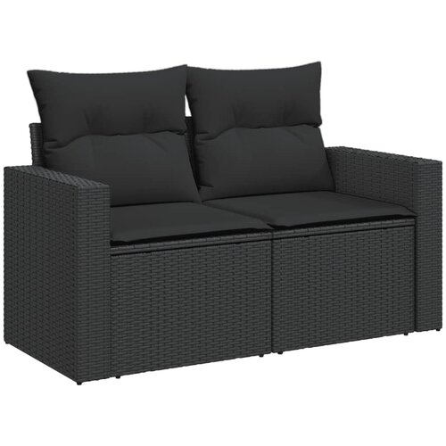 Maison Chic Vrtni kavč - Zunanji kavč dvosed z blazinami črn poli ratan, (22041715) Slike