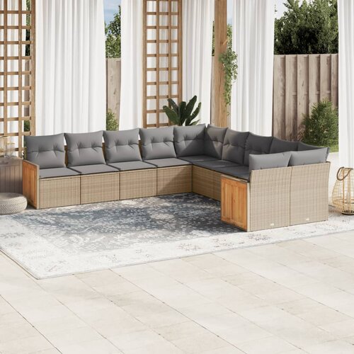 vidaXL 10-dijelni set vrtnih sofa s jastucima bež od poliratana Cijene