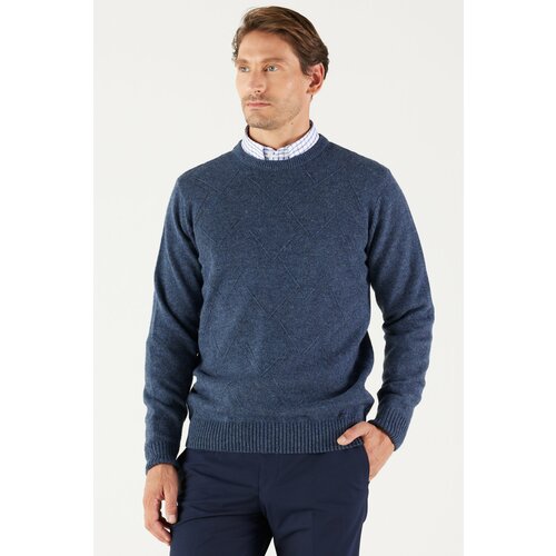 AC&Co / Altınyıldız Classics Men's Aviator Blue Standard Fit Normal Cut Crew Neck Jacquard Wool Knitwear Sweater. Slike