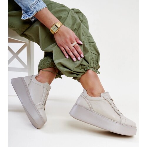Karino Dark beige leather sneakers with rhinestones Cene