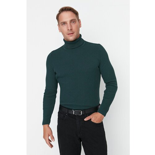 Trendyol Emerald Green Men's Slim Fit Turtleneck Corduroy Knit Sweater Slike