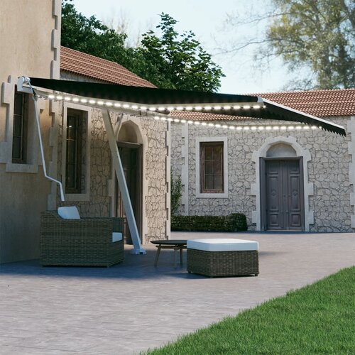 vidaXL Avtomatska tenda LED + senzor 400x300 cm antracitna Cene