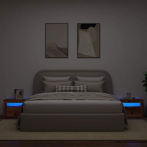  Noćni ormarići 2 kom s LED diodama staro drvo 60x35x40 cm Slike