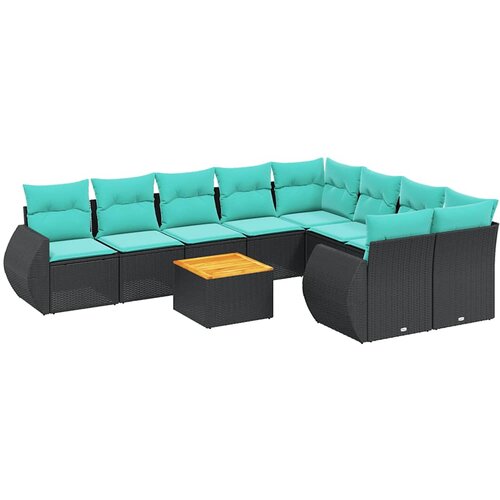 vidaXL Vrtni set od 10 dijelova s jastucima crni poliratan - Crna 2x corner + 2x sofa + 5x middle + table 1 Cene