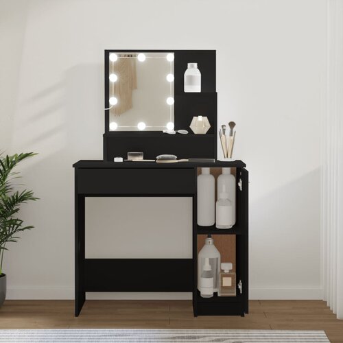 The Living Store Toaletna mizica z LED črna 86,5x35x136 cm - Toaletna Mizica, (21671124) Cene