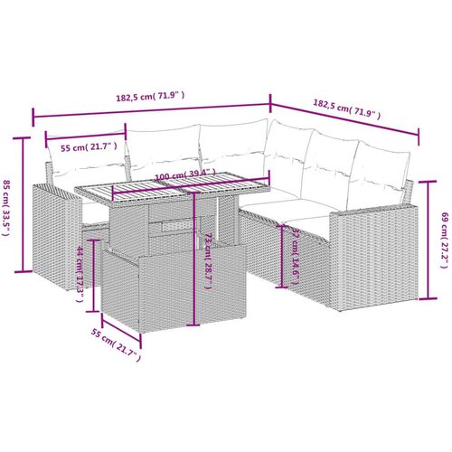 vidaXL 6-dijelni set vrtnih sofa s jastucima bež od poliratana Cijene