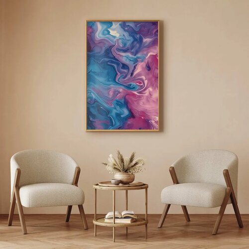  Plakat Night Flows - abstract waves in shades of blue and purple 40x60 Zlatni okvir Slike