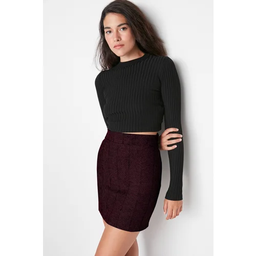 Trendyol Burgundy A-line Stitching Fabric Mini Woven Skirt