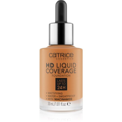 Catrice HD Liquid Coverage Foundation vodoodporni tekoči puder z mat učinkom odtenek 082 Warm Caramel 30 ml Slike