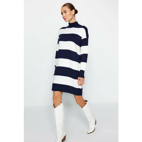 Trendyol Navy Blue Mini Knitwear Stand-Up Collar Sweater Dress