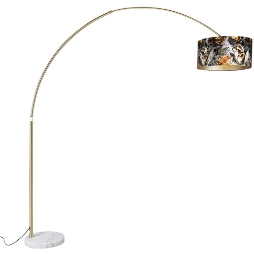 QAZQA Obločna svetilka medenina s senčnim cvetličnim dizajnom 50 cm - XXL Cene