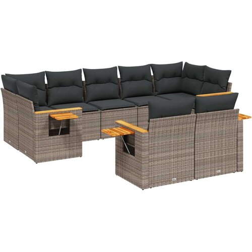 VidaXL 9-dijelni set vrtnih sofa od poliratana s jastucima sivi Slike