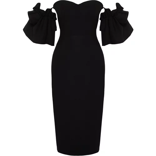 Trendyol Black Rose Accessory Woven Elegant Evening Dress