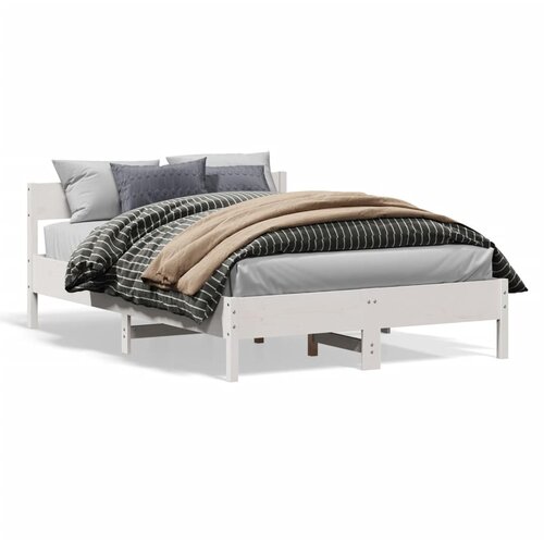  The Living Store Posteljni okvir brez vzmetnice bel 150x200 cm trdna borovina - Posteljni Okvir, (21450828) Slike