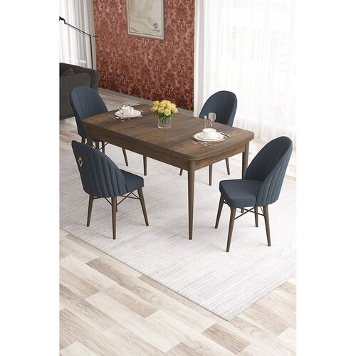 Hanah home trpezarijski set Elf, sto na razvlačenje i 4 stolice, ploča u dekoru drveta Baroque, antracit tkanina Babyface Cene