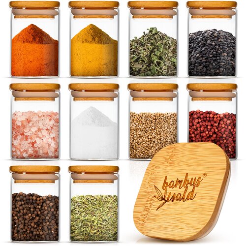 Klarstein Kvadratni kozarci, bambusov pokrov, 10 kosov, vsak 150 ml, nepredušno Cene