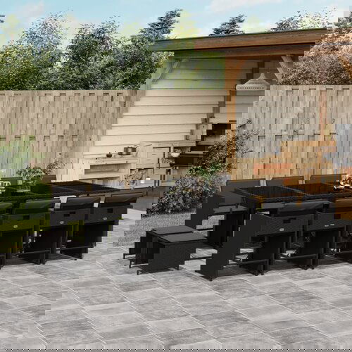 VidaXL 15-dijelni vrtni blagovaonski set s jastucima poliratan crni Slike