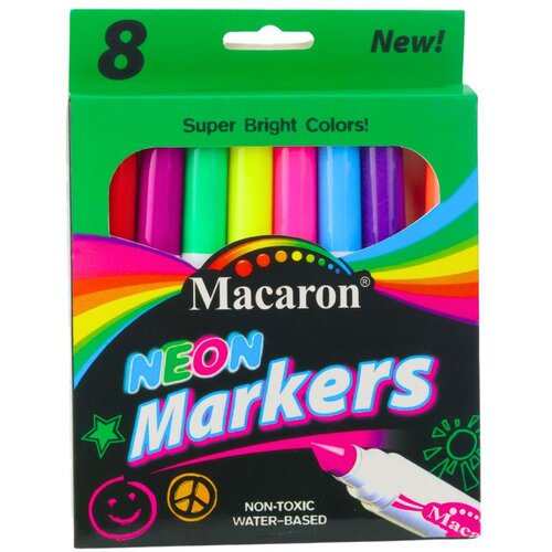  Set neonskih markera za &amp;scaron;kolu, tinta na bazi vode, &amp;scaron;areni, 8 komada Slike