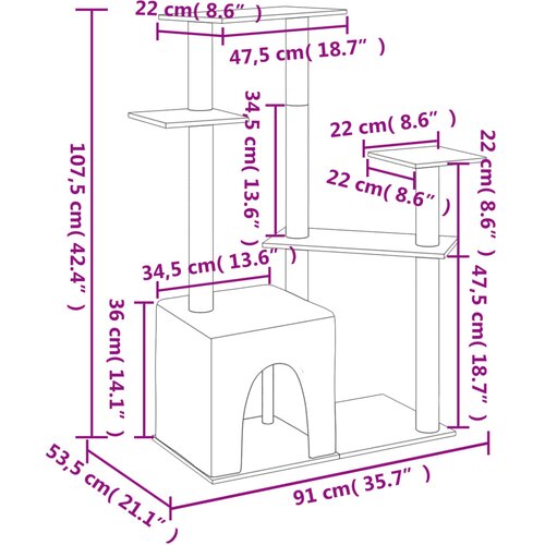  Penjalica za mačke sa stupovima za grebanje krem 107,5 cm Slike