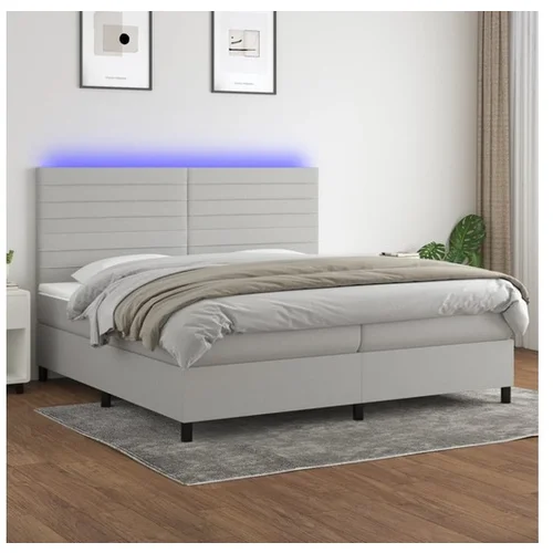  Box spring postelja z vzmetnico LED sv. siva 200x200 cm blago