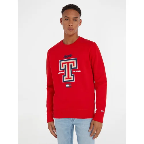 Tommy Jeans Modern Sport T Crew Pulover Rdeča